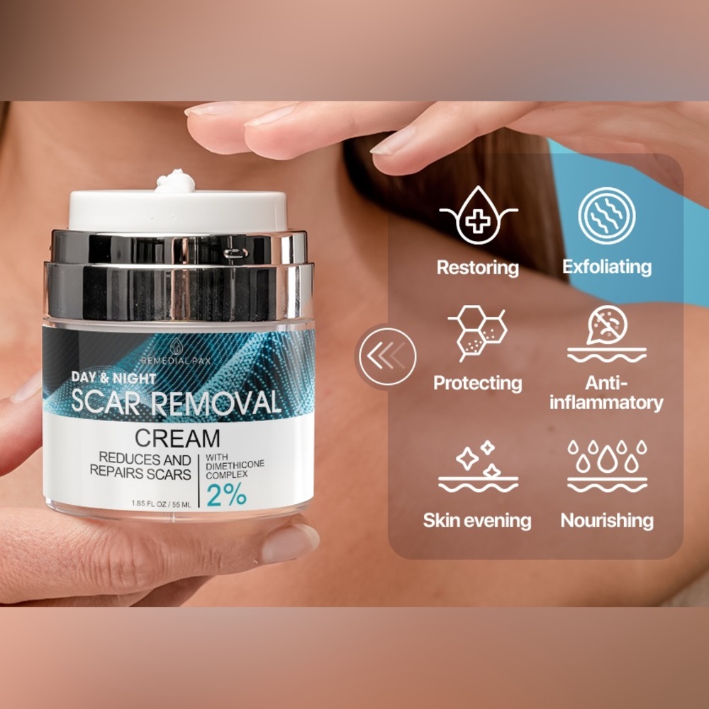 Scar Removal Cream with Blue and Silver Design
